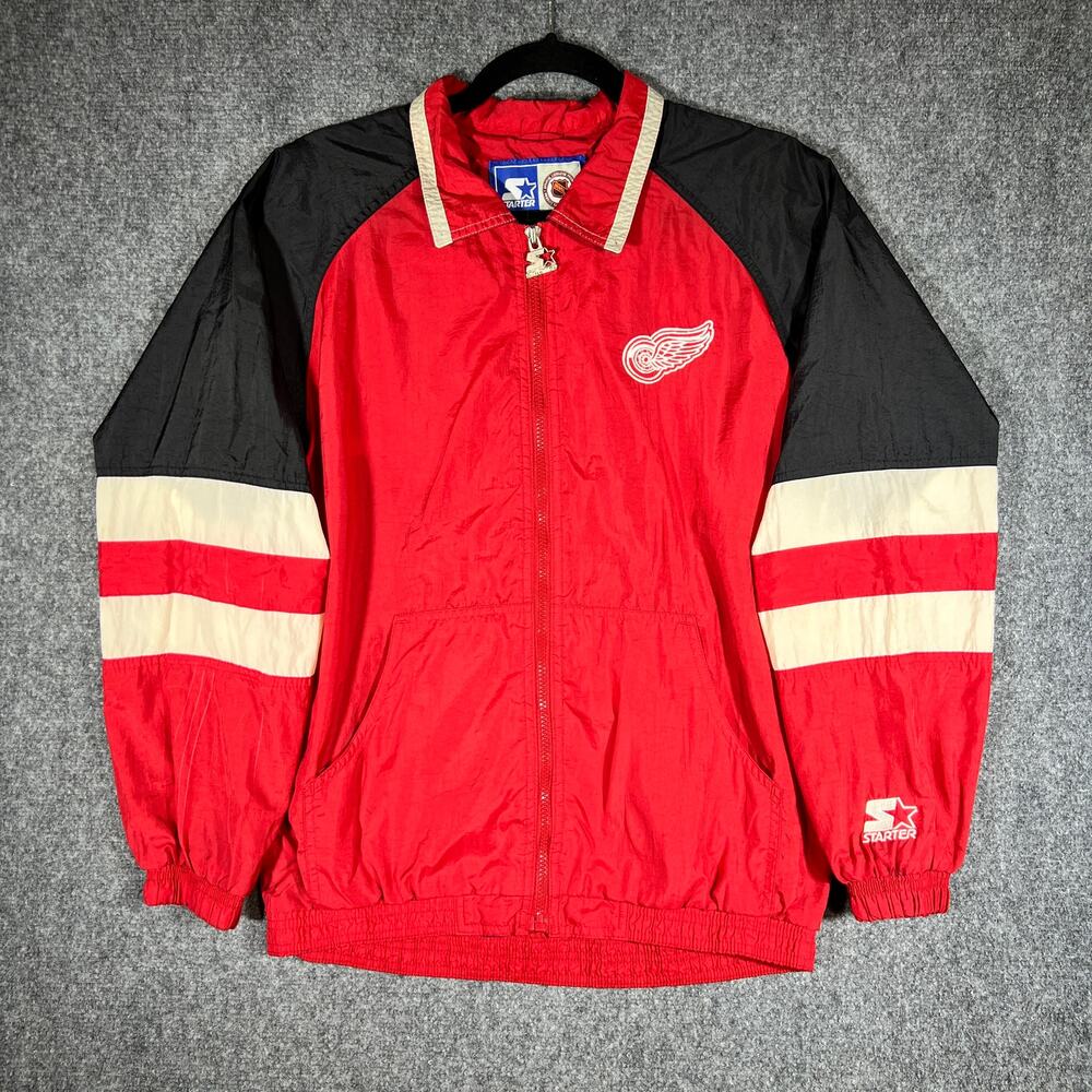 Vintage 90s Starter Detroit Red Wings Jacket Large Full Zip Windbreaker